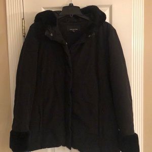 JONES NEW YORK Coat w/ Faux Fur Hood, Sleeves